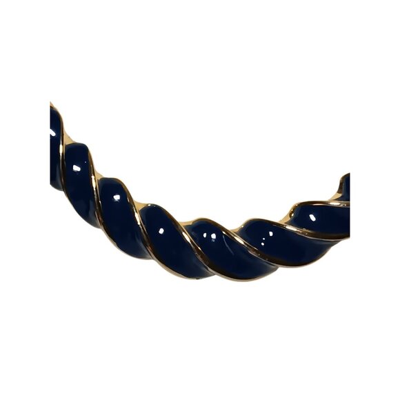 Gold Tone Snake Chain Chocker with Twisted Blue Enamel 14" - Picture 7 of 7